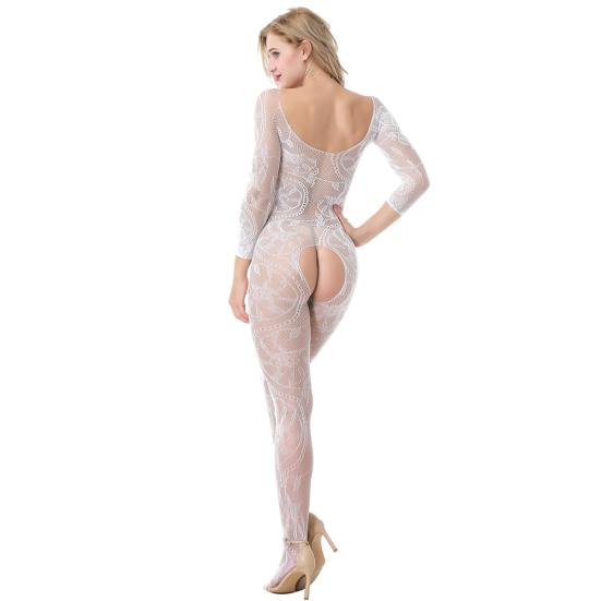 Sexy Flower Long Sleeves One-piece Mesh Tights Hollow Out Stockings Underwear