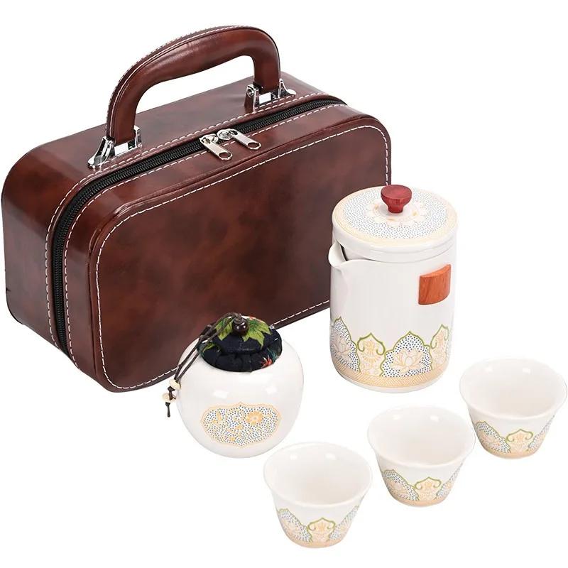 Ceramic Portable Travel Tea Set,Porcelain Tea Bowl,Espresso Cups,Pottery Coffee Mug,Afternoon Teacup Mugs,Coffee Cups,1 Set