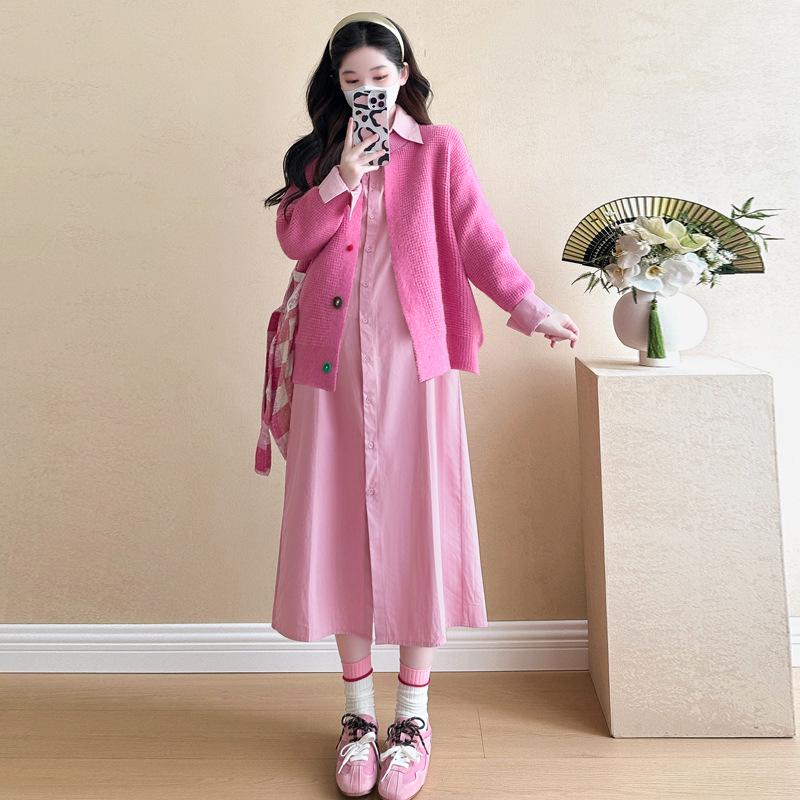 In-Stock Fashionable Plus-Size Maternity Two-Piece Set, Spring 2026 Double Extra Large (2XL)