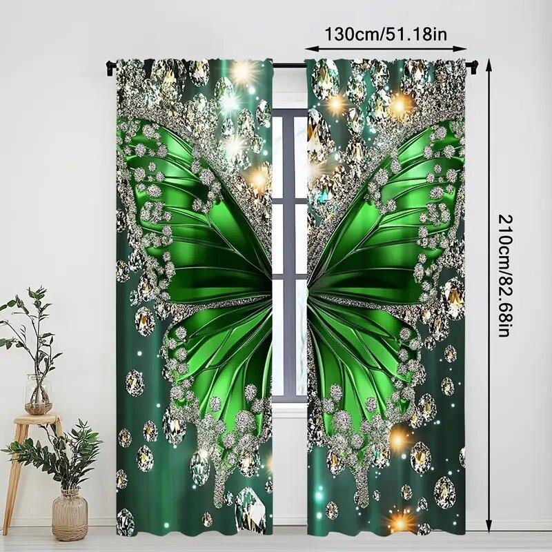 Shining Green Butterfly Pole Bag Curtains Bedroom Living Room Decoration Home Made Of Polyester Great Decor