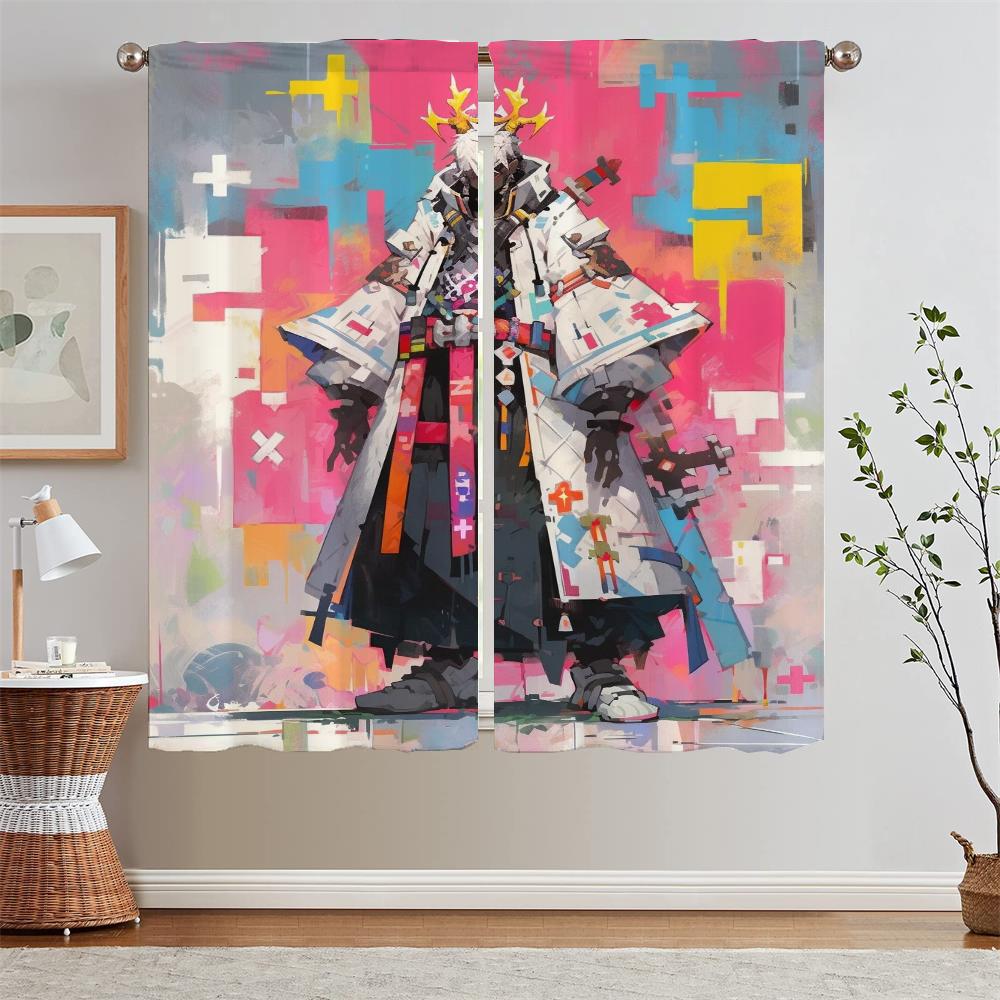 Blackout Curtains for Window Curtains 2 Pcs Set Doomsday Warrior Shade Curtain Living Room Curls Bedroom Decoration Blinds Blind