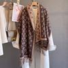 Autumn and winter new retro imitation cashmere jacquard scarf women's versatile thickened warm scarf long fringed shawl
