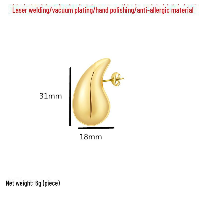 Gold-Plated Stainless Steel Oversized Teardrop Hoop Earrings - European & American Fashion for Women