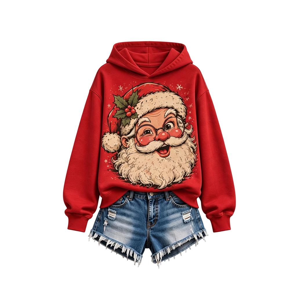 Women's Christmas Print Long Sleeve Round Neck Top for Holiday Party