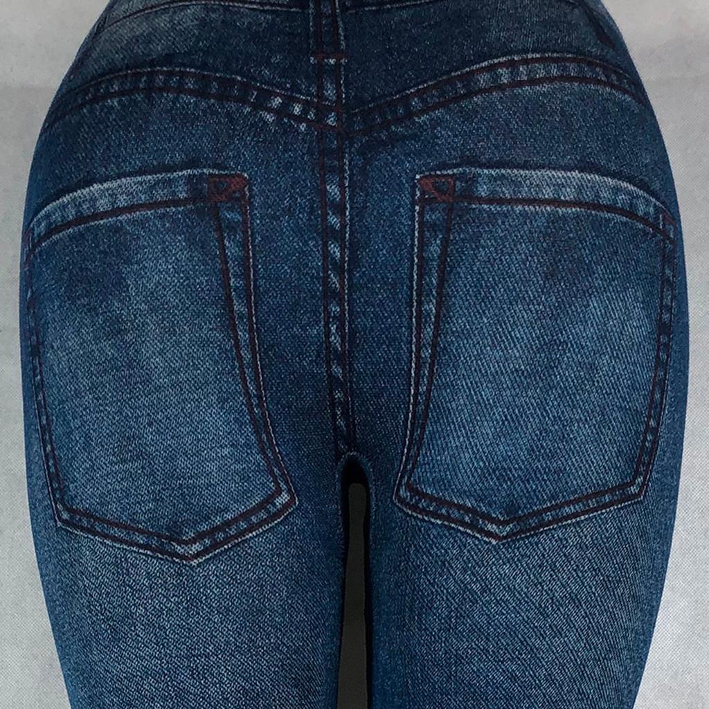 Women's Stretchy Skinny Print Jeggings Lmitation Jeans Seamless Ninth Pants