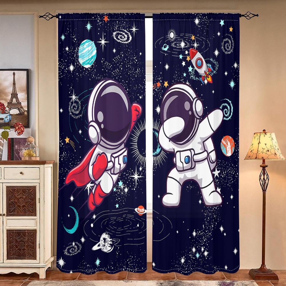 2 Pieces, Astronaut Curtains in Galactic Space -30% Blackout - Suitable for Living Room, Bedroom and Home Decoration