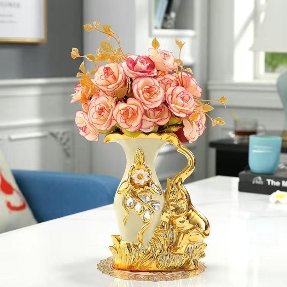 European Style Ceramic Gold Vase Modern Flower Container Arrangement Elephant Vase  Home Decoration