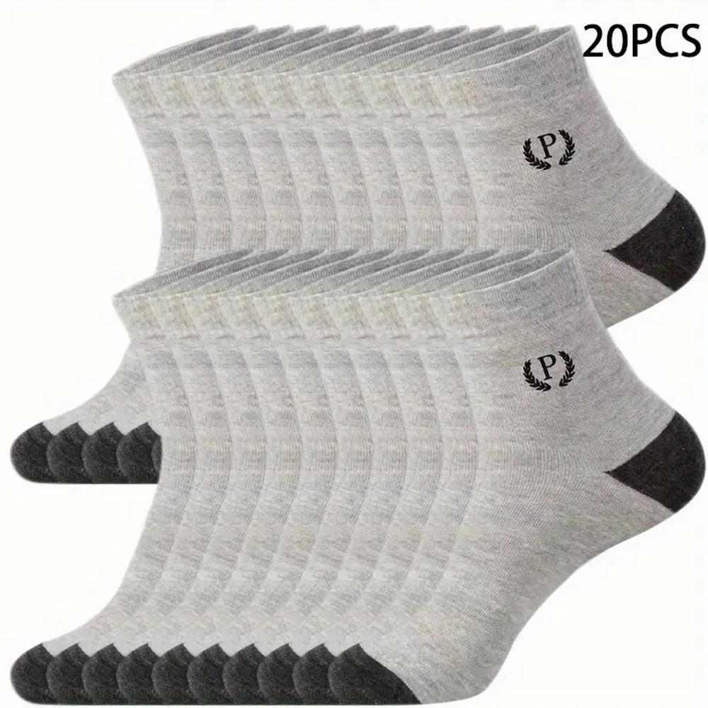20 Pairs Men Mid Length Socks Fashionable Letter Suitable Daily Outdoor Wear Anti Odor Sweat Absorbing Breathable Casual Socks