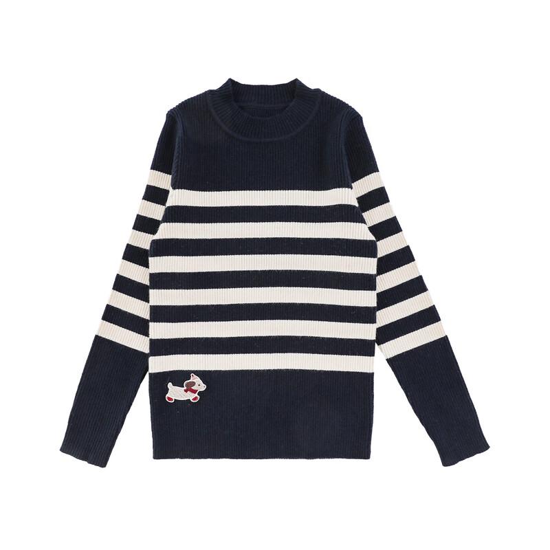 Girls' Striped Half-High Neck Sweater