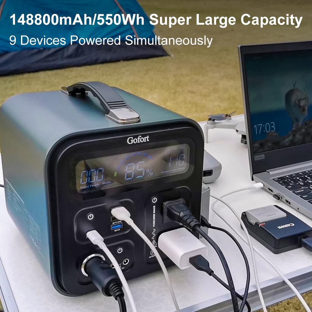 220V 230V Portable Power Station 550Wh Solar Generator 600W(Peak 1000W) 148800mAh AC Outdoor Socket RV/Van Camping Fishing Home