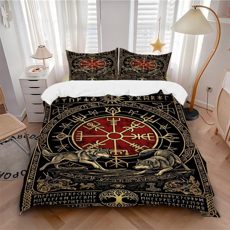 Wolf Vegvisir Symbol Print 3Pcs Bedding Setduvet Cover With 2 Bedropillowcase Home Birthday Gift