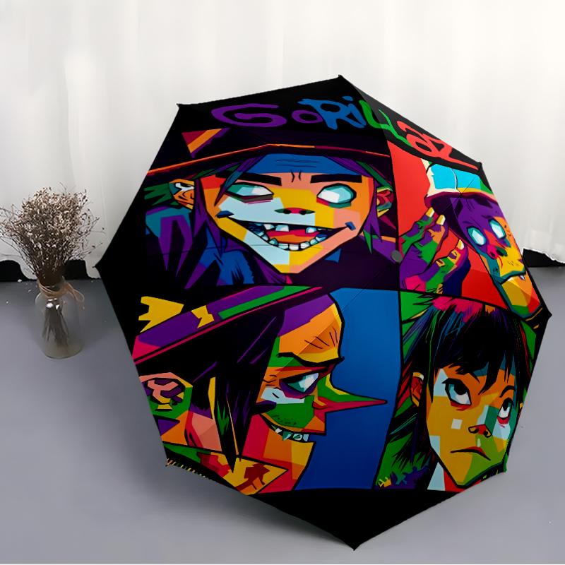 Printed Gorillaz band Folding Umbrella,Outdoor,Leisure,And Travel Umbrella,Durable Umbrella Fabric,Birthday And Holiday Gift