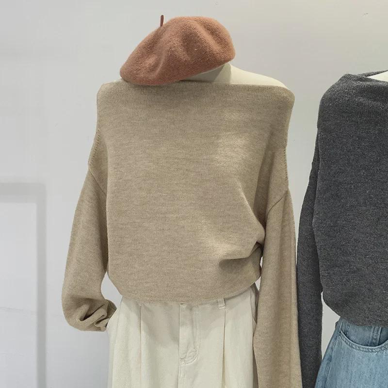 

«Европейский нишевый дизайн»: Женский свободный вязаный свитер на одно плечо, новый стиль ранней осени. Small