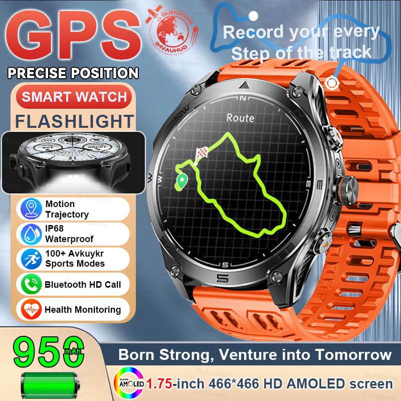 New Military GPS SmartWatch 1.75 HD  10ATM/IP68Waterproof Compass Smartwatch 1000mAh Large Battery BT Call SmartWatche