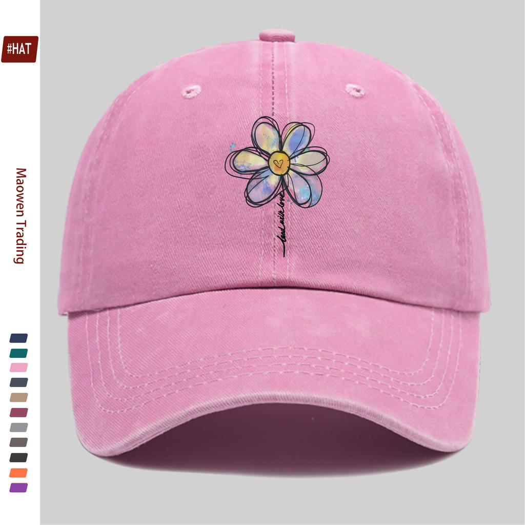 Pc Line Art Windmill Floral Pattern Printed Baseball Cap Casual Printed Design Sun Hat Casual Decorative Hat with Adjustable