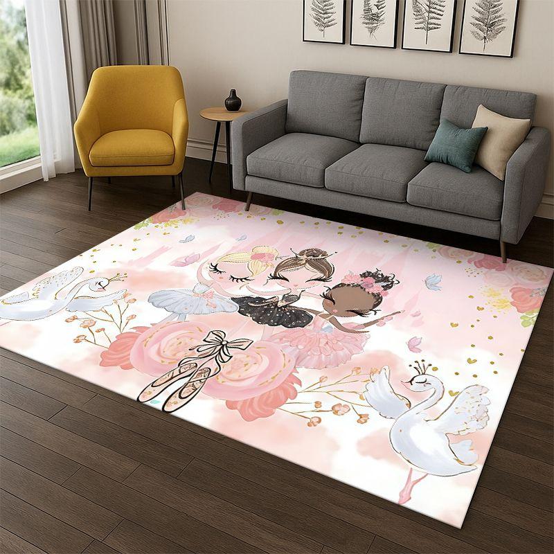Cartoon Ballet Cute Girl Ballerina Carpet Rug for Bedroom Living Room Sofa Playroom Doormat Home Decor,Kid Area Rug Non-slip