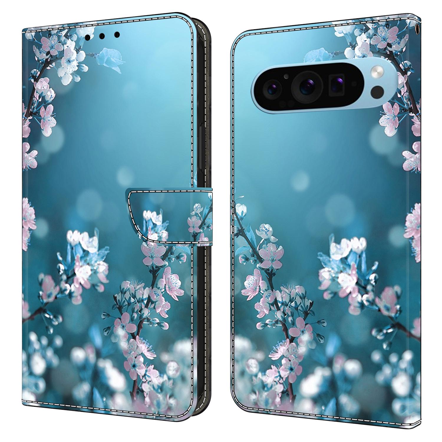 

For Google Pixel 9/Pixel 9 Pro Case Card Holder 3D Pattern PU Leather Protective Phone Cover Plum Blossoms