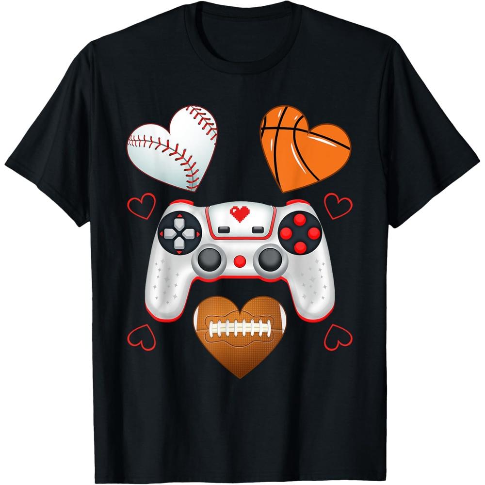 Valentines Day boys men Hearts gaming Basketball Baseball T-Shirt S чёрный