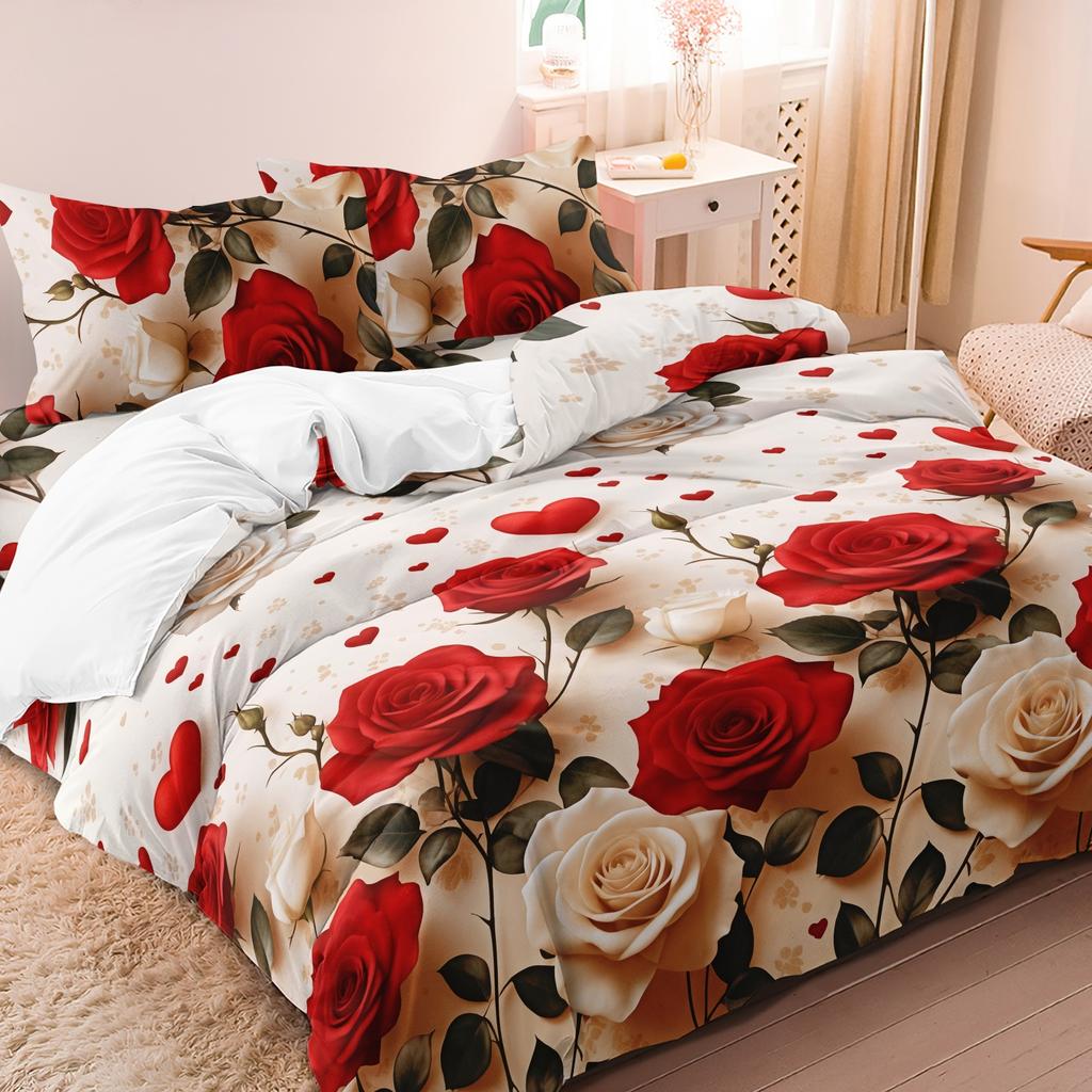 3pcs Romantic Leopard Butterfly Rose Pattern Duvet Cover HD Digital Printing Bedding Set For Home And Dorm Use