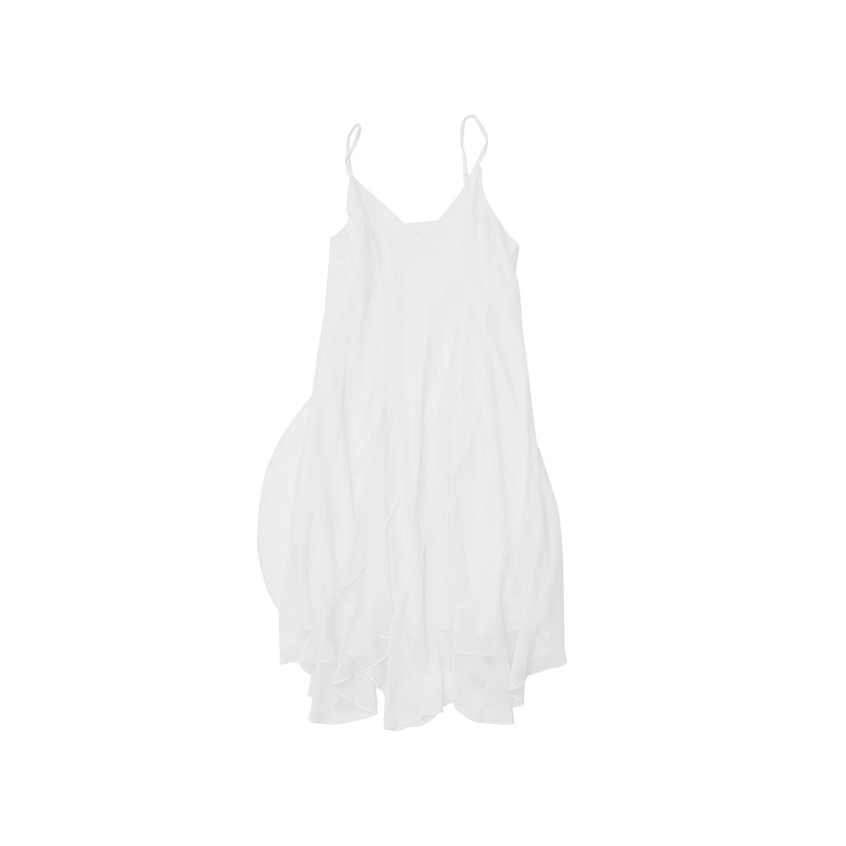 

Spring Casual V-neck Solid Ruffle Strap Long Dress Medium белый