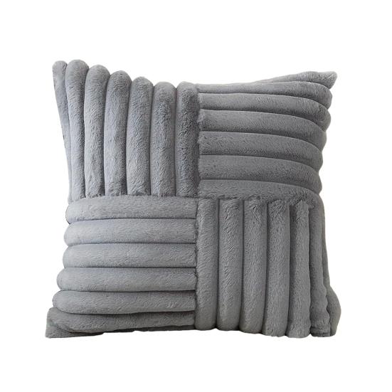 Plush Throw Pillow Cover 18x18 Inch Soft Faux Fur Striped Cushion Cover Machine Washable Fluffy Pillowcase for Sofa Living Room Bedroom Decor