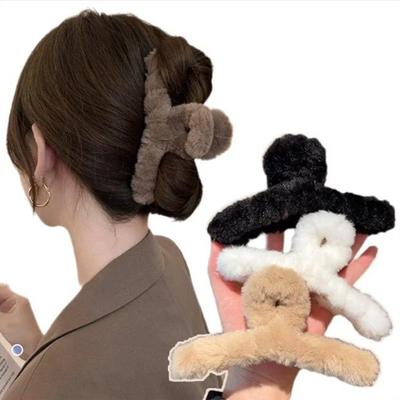 Solide flauschige Kreuz-Haarkralle für Damen Mädchen Süßes Haarornament Plüsch-Haarband Haarklammer Haarspange Mode Haaraccessoires