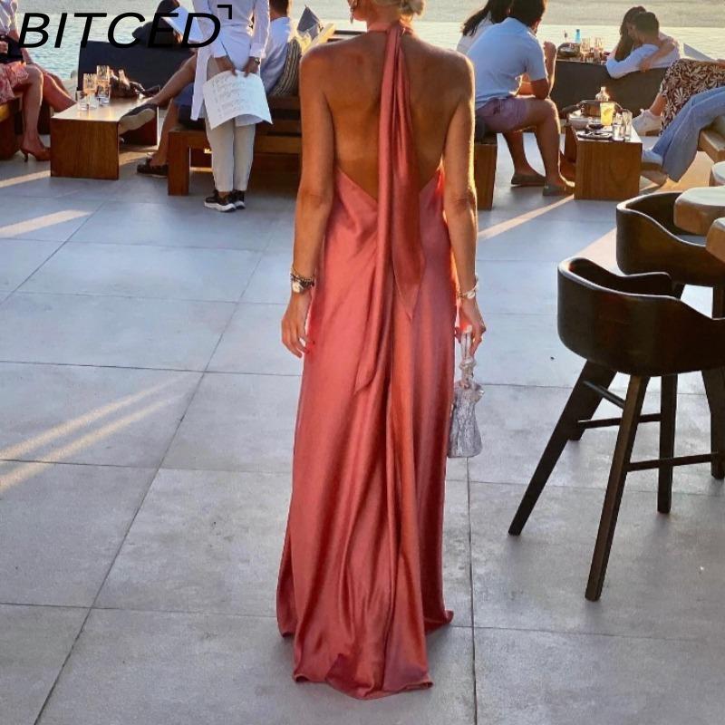 BITCED Summer Sexy Elegance Women's Satin Strapless Ball Gown Party Travel Dress