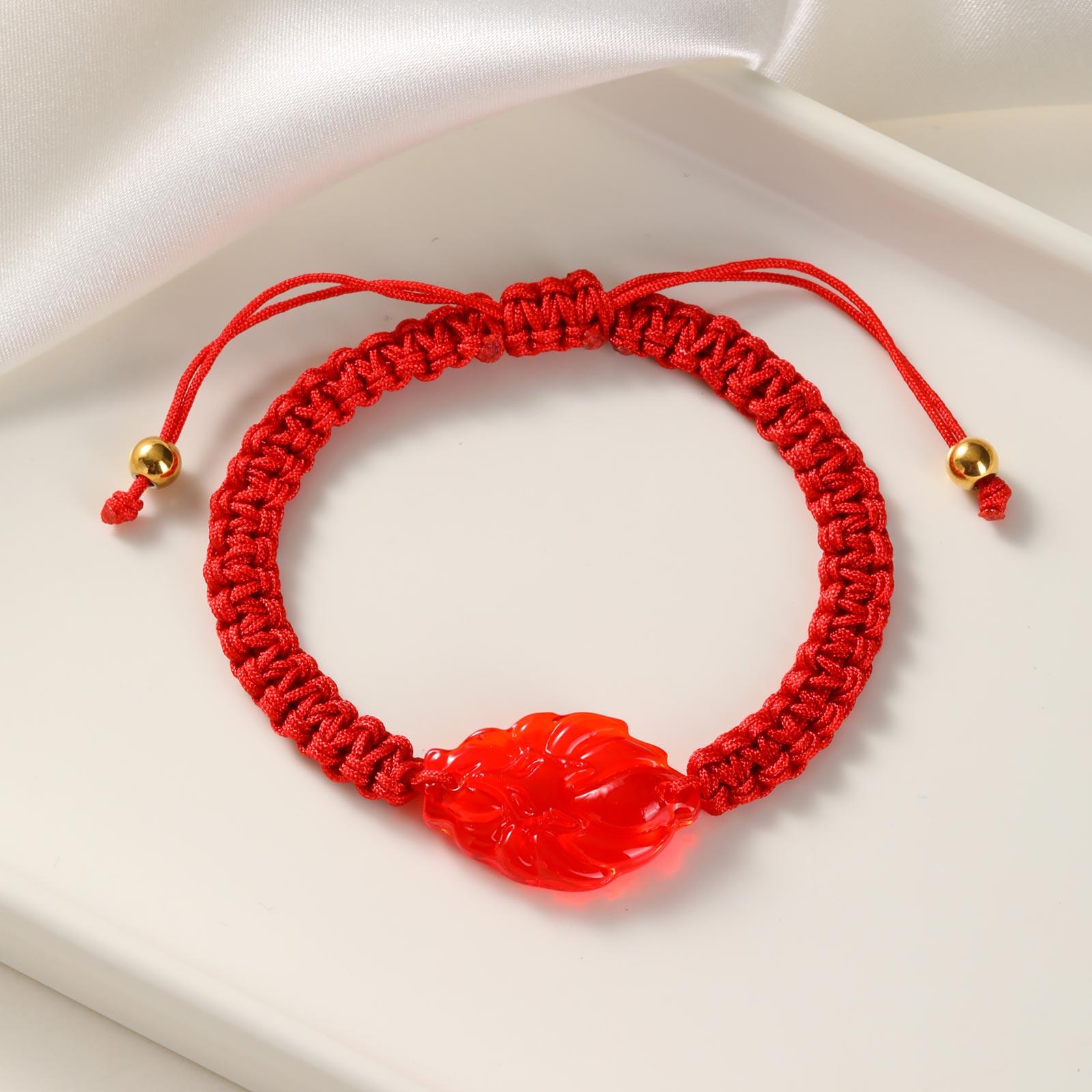 

Multi-color Transparent Fox Jade Glass Beaded Bracelet, Handmade Braided Rope Charm Lucky Bracelets,Women s Jewelry Gifts