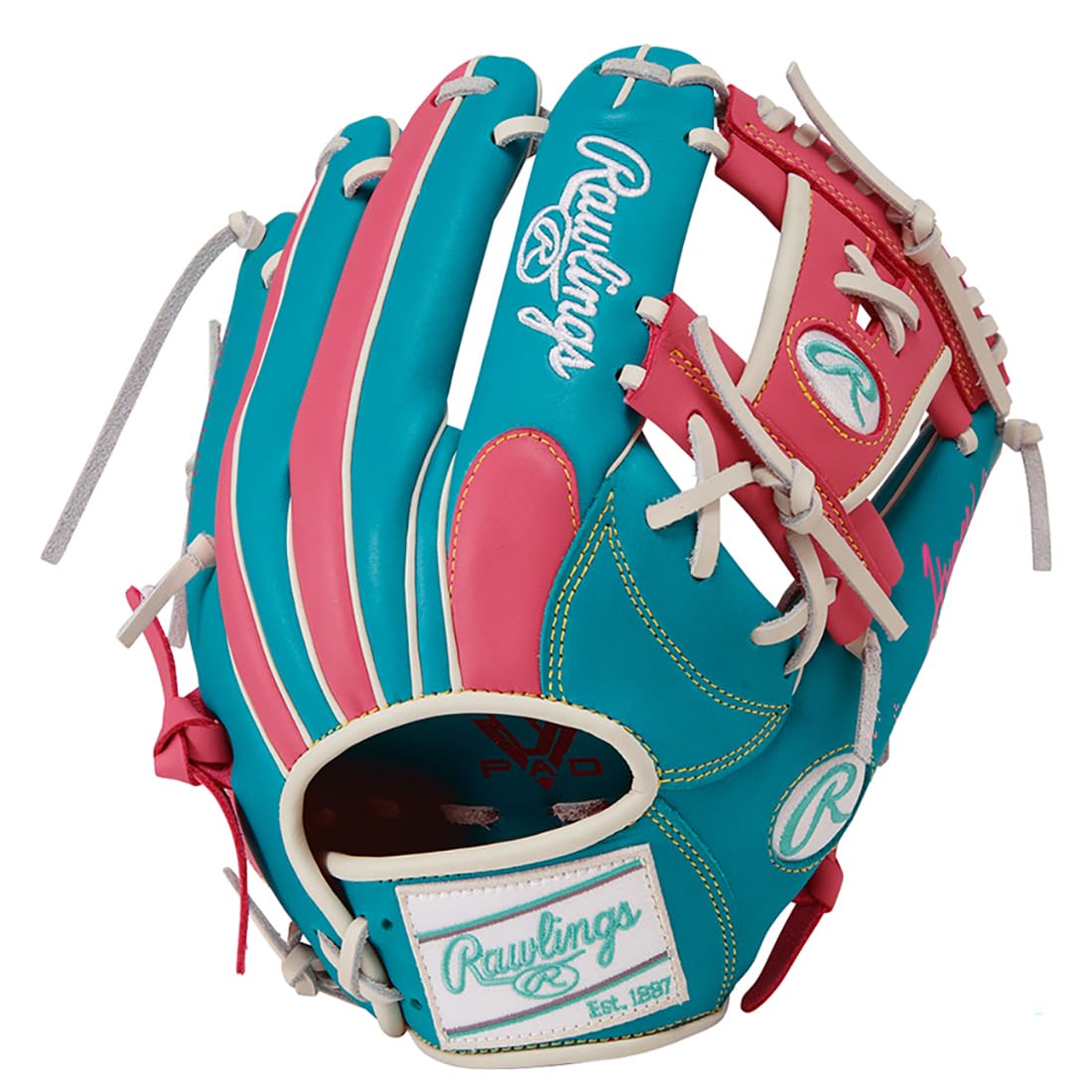 

Мягкая бейсбольная перчатка Rawlings HYPER TECH COLOR SYNC для питчеров и инфилдеров, GR6HTCN62, Бирюзовый/Розовый, 11,25 дюйма, Для правши