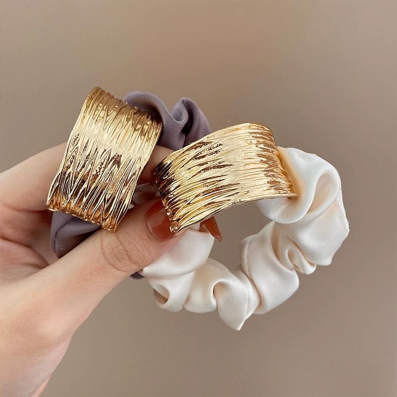 Korean Metal Satin Hairbands Women Girls Elegant Rubber Bands Hair Ties Hair Ropes Ponytail Holder Headdress Hair Accessories