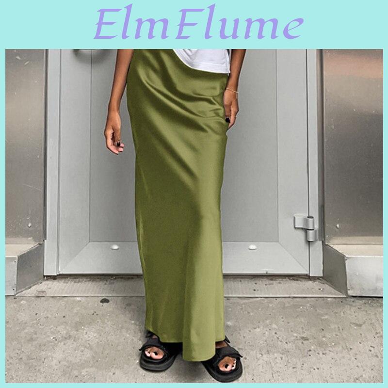 Skirt Satin Black Slim Trumpet High Waist Skirts Fashion Women 2023 Summer Solid Office Lady Long Skirt Female Elegant 27694