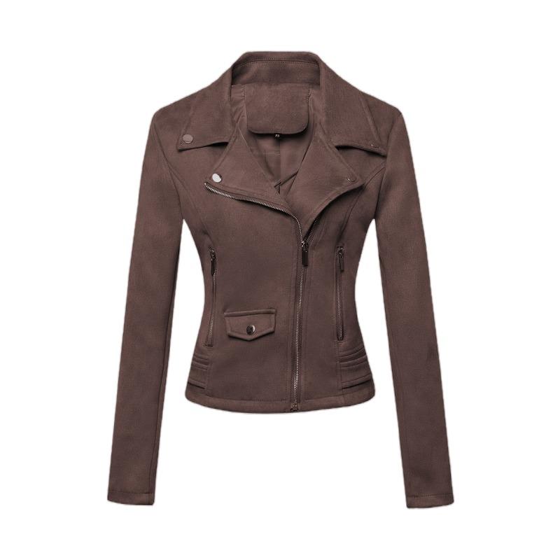 

New Women s Motorcycle Jacket, Women s Leather Jacket Short, Slim Suede Leather Jacket Women s XL