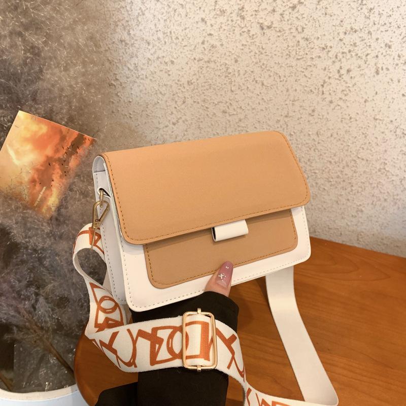 

Popular contrasting color single shoulder small square bag retro new texture fashionable woven wide shoulder strap women s bag хакі
