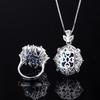 Jewelry Simulation Blue Glass Pendant Ring Handmade Diamond Set Main Stone 12 * 16