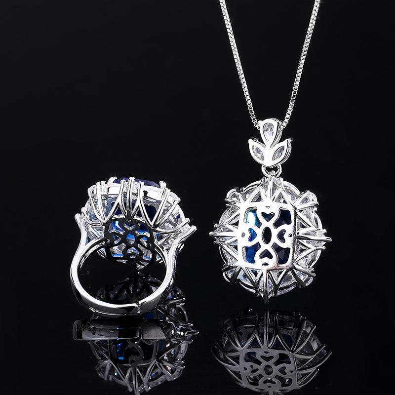 Jewelry Simulation Blue Glass Pendant Ring Handmade Diamond Set Main Stone 12 * 16