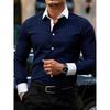 Camicia da Uomo a Maniche Lunghe con Strisce Verticali Colletto a Contrasto Top Casual Formale