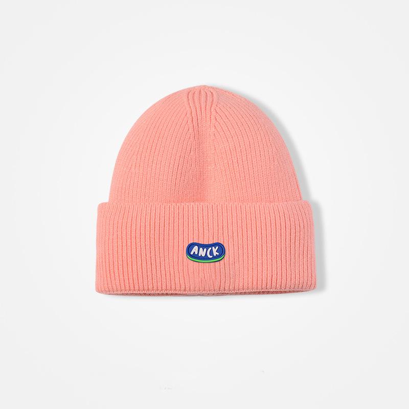 Beige knitted hat women's autumn and winter blue wool hat men's pullover versatile ear protector cold hat showing face small hat keeping warm