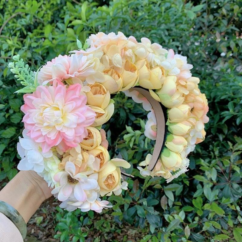 Ethnic Style Bridal Headband Hair Wreath Florals Crown Wedding Flower Headband Beach Hairband for Women Hair Accessory