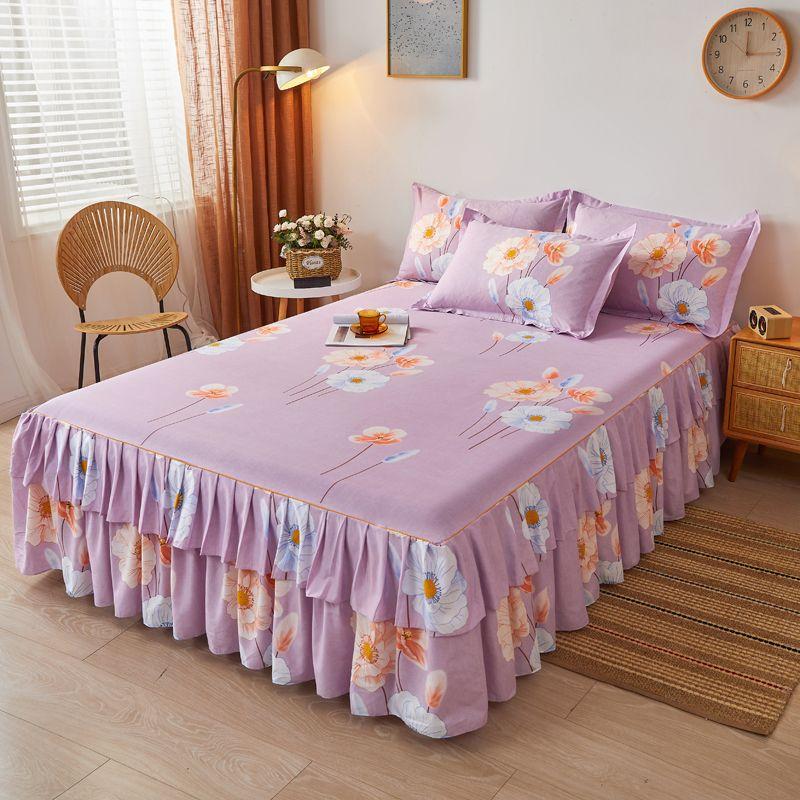 3Pcs Set Cotton  New Brushed Bed Skirt Bed Cover Simmons Bed Cover Protector Bed Sheet Set Queen Size Bed Sheets Set Skirt