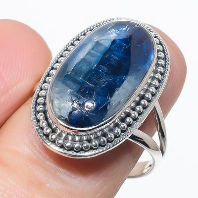 Natürlicher blauer Kyanit Edelstein Handarbeit 925 Massiv Silber Schmuck Ring Größe 9 g0j36