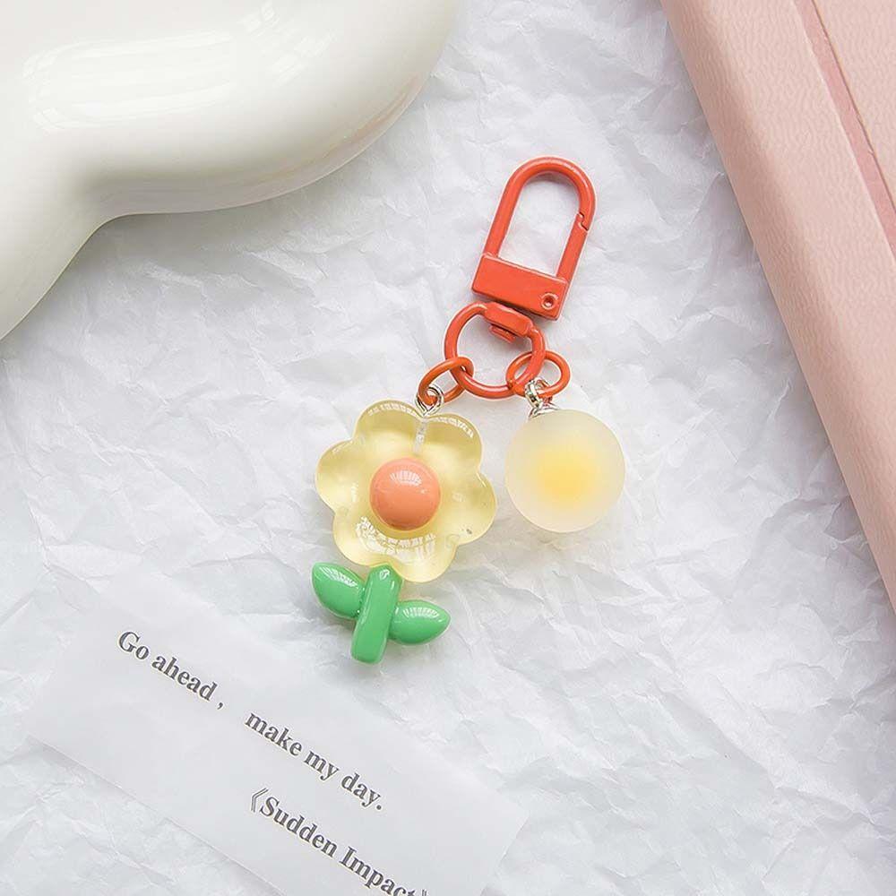 Transparent Acrylic Flower Key Chain Korean Style Cartoon Key Buckle DIY Chain Pendant  Children