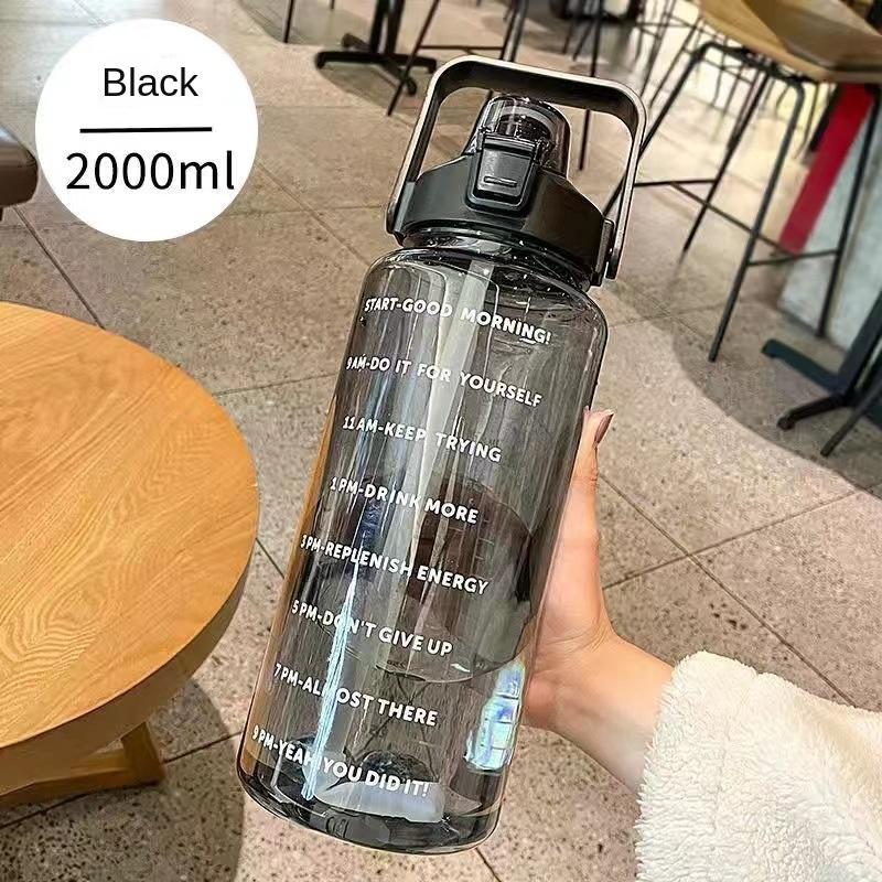 Large - Capacity Straw Water Bottle, 2000ml Marked Handle Cup, Dual - Drink Pop - Up Lid Portable Sports Bottle Adult Universal