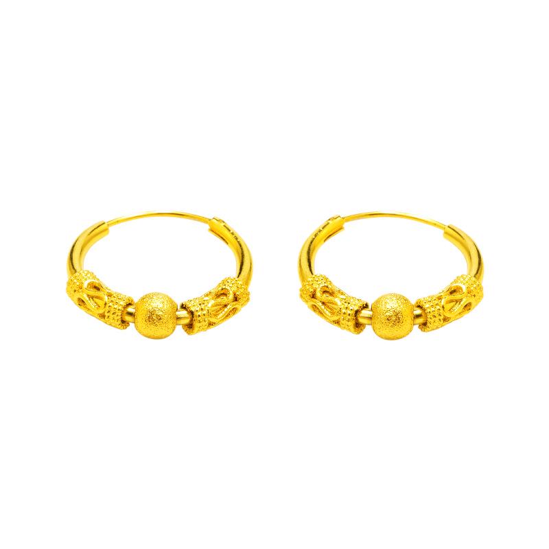 Vietnamese Ethnic Sand Gold Retro Brass Hoop Earrings for Women