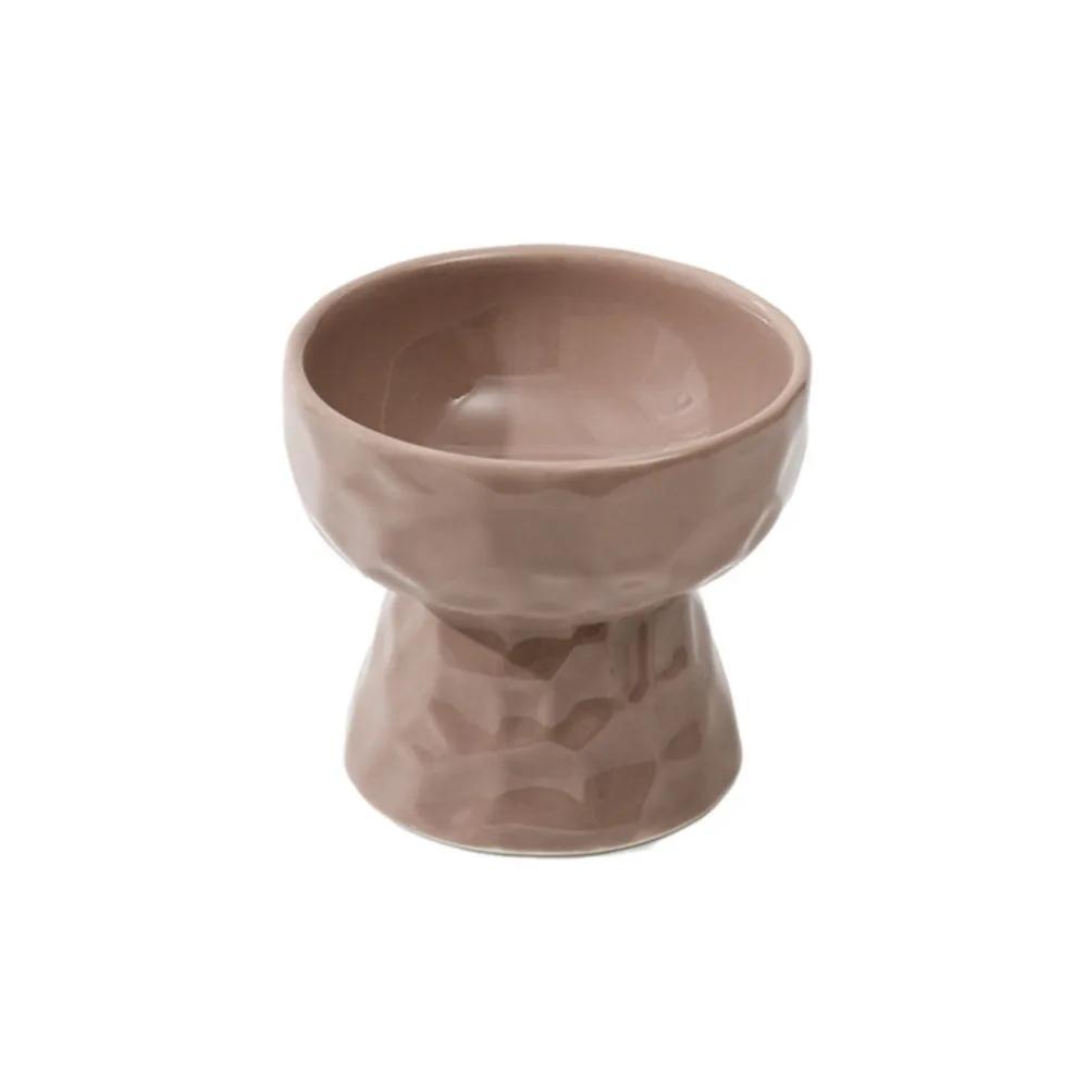 Non-slip Ceramic Pet Bowl High Foot Design, Creative Slanted Flat Mouth Food Water Feeding Basin for Cat Dog
