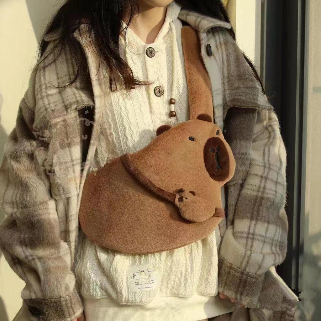 Hairy Bag Large Capacity Dolphin Breast Bag Niche Cartoon Oblique Straddle Women'S Bag Plush Cute Satchel Breast Bag