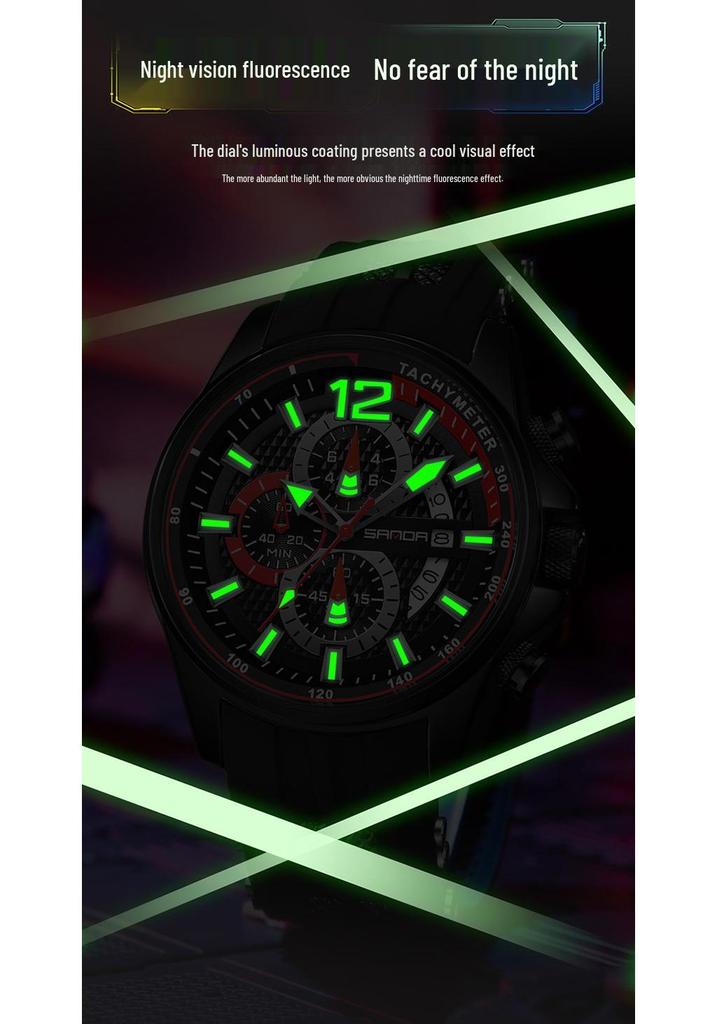 Sanda Men's Waterproof Quartz Watch with Multi-Dial Silicone Strap