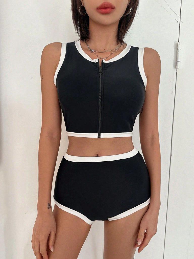 Korean Style Slimming Women's Two-Piece Swimwear Set - Sports Tank Top