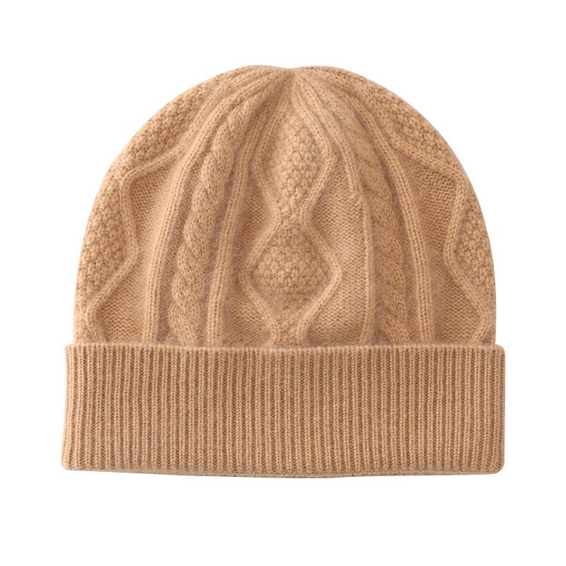 2024 Autumn/Winter Pure Cashmere Rhombus Knit Hat with Ear Protection - Versatile and Warm.