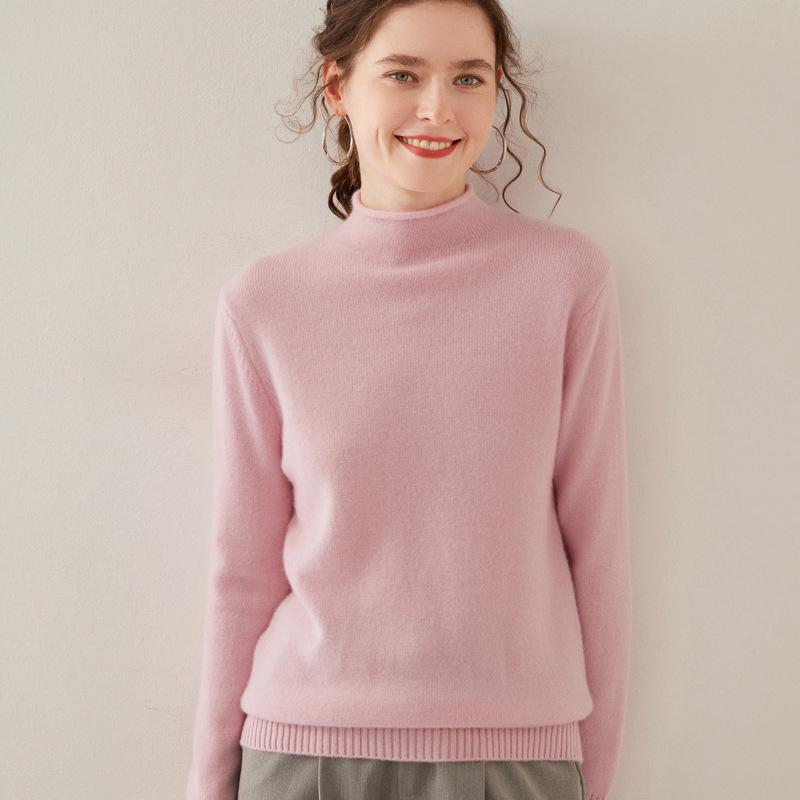 Women's Wool Blend Half-High Neck Knit Sweater - Fashionable Thickened Pullover for Autumn/Winter