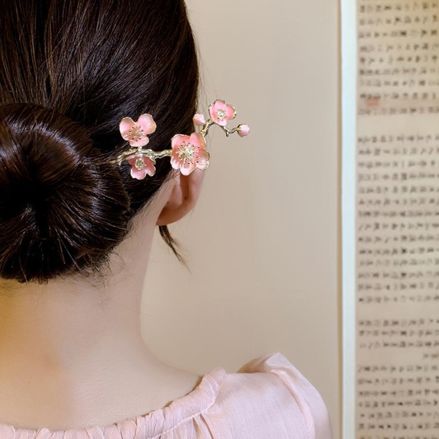 Eleganti Fermacapelli Fiore di Ciliegio Bastoncini per Capelli in Lega Giapponese con Fiori Rosa Accessori per Capelli da Donna per Chignon Alti Stile Hanfu Regali